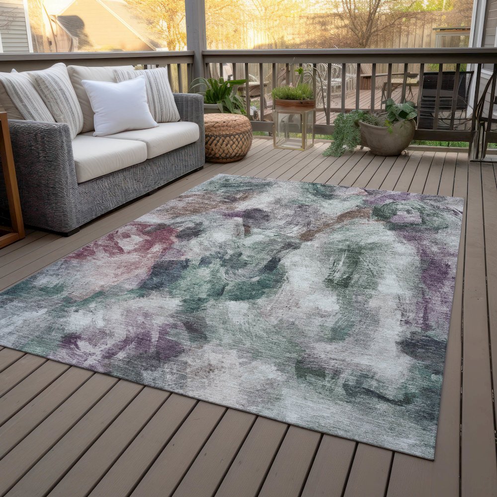 Machine Washable Indoor/Outdoor Chantille ACN2204 Green 10' x 14' Rug. Picture 8