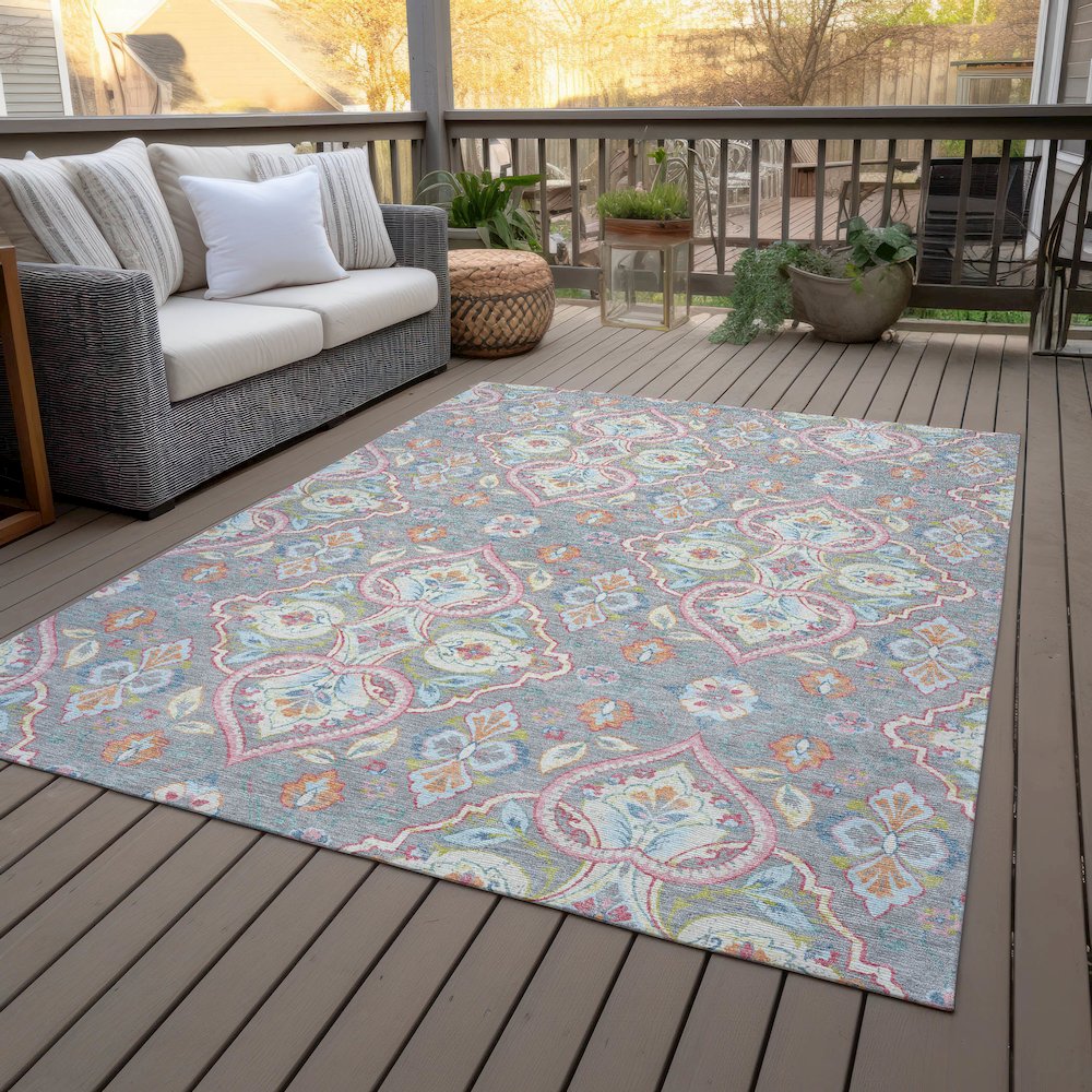 Machine Washable Indoor/Outdoor Chantille ACN2207 Gray 10' x 14' Rug. Picture 8
