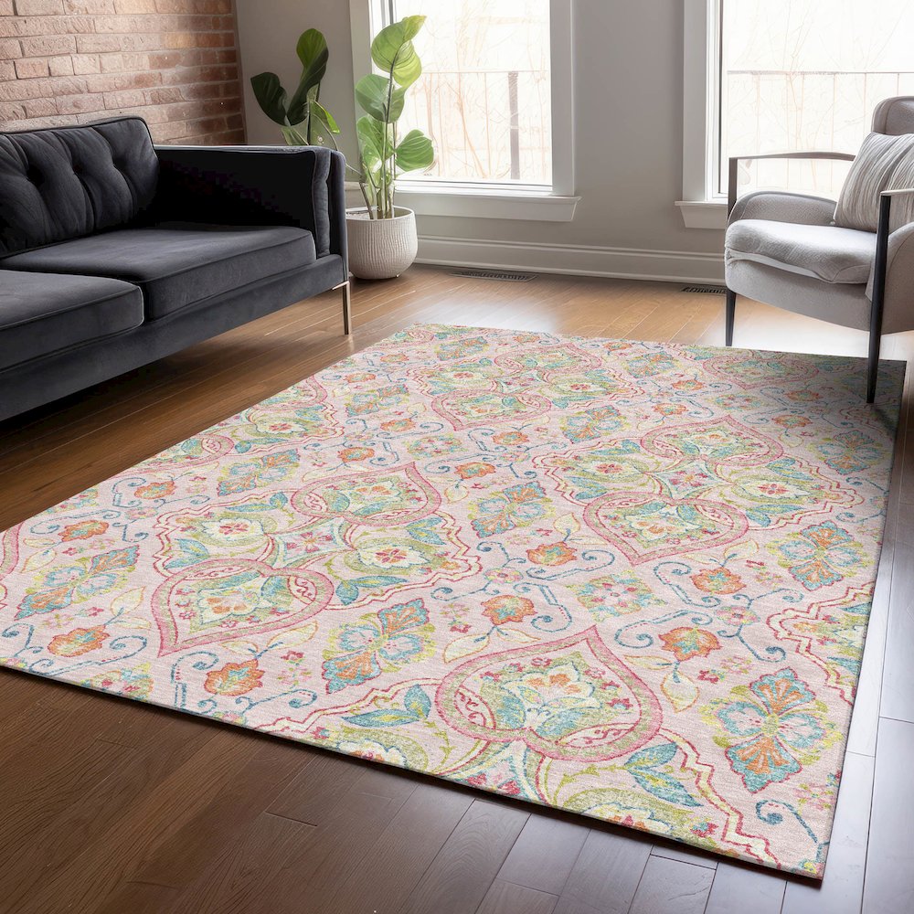 Machine Washable Indoor/Outdoor Chantille ACN2207 Pink 10' x 14' Rug. Picture 5