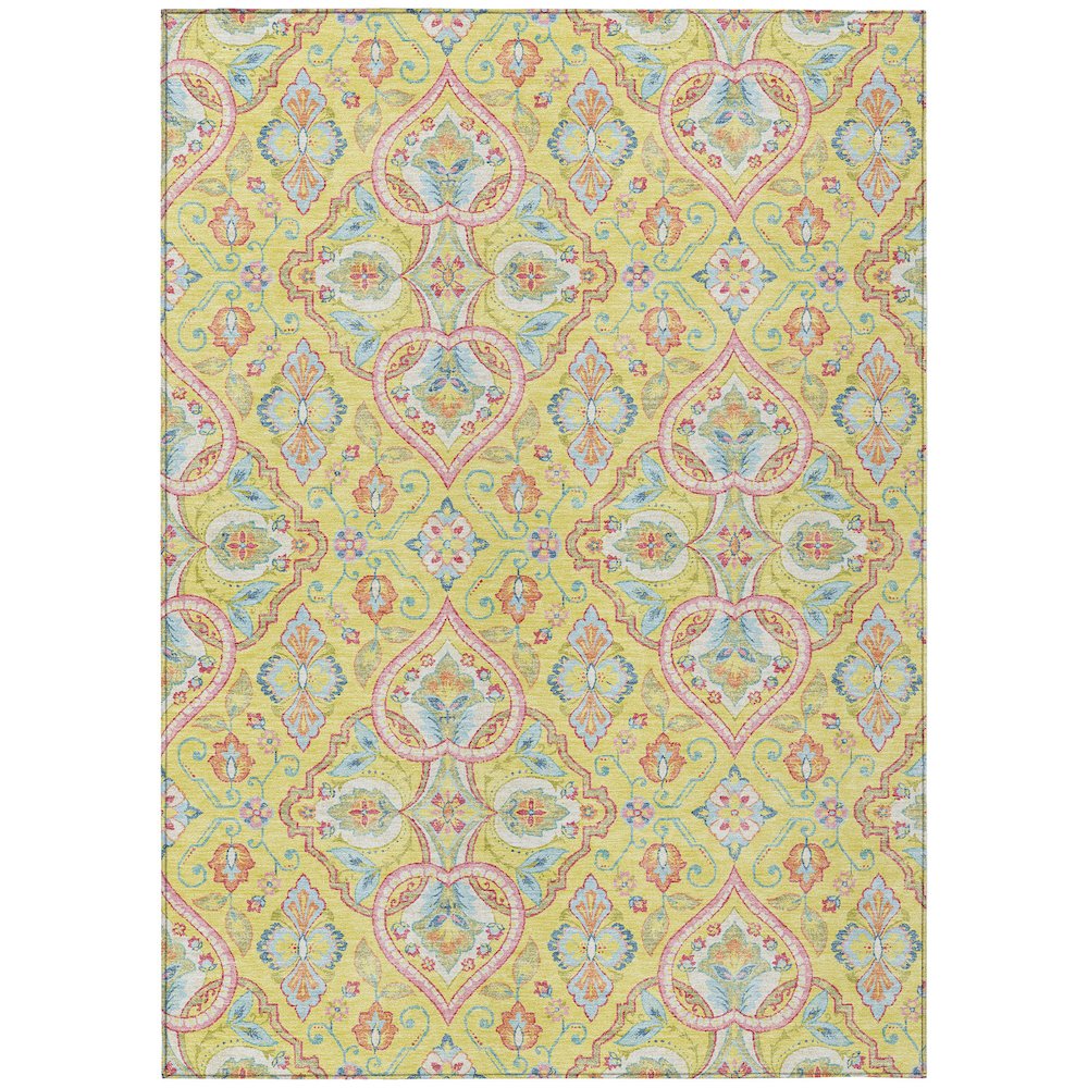 Machine Washable Indoor/Outdoor Chantille ACN2207 Yellow 10' x 14' Rug. Picture 1