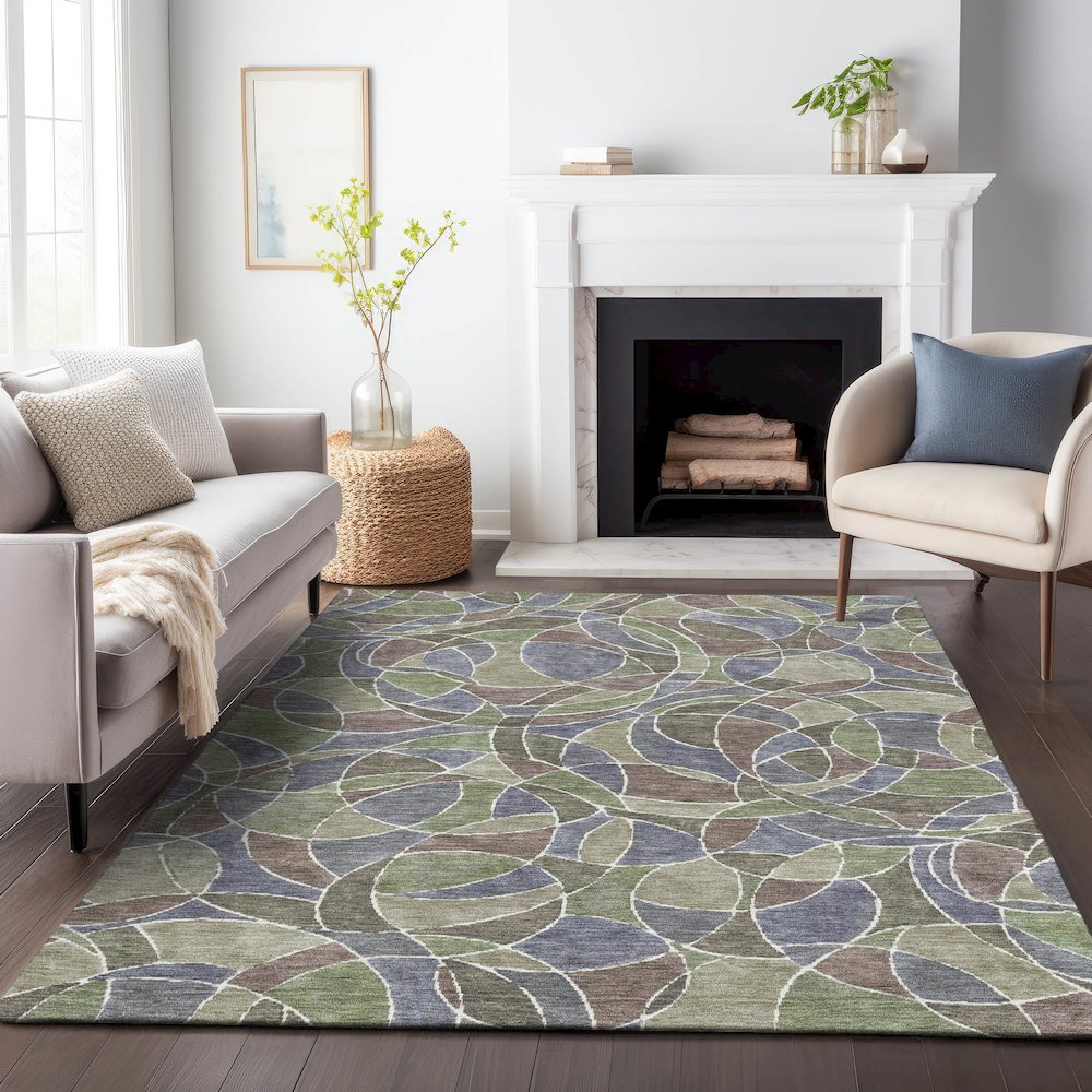 Machine Washable Indoor/Outdoor Chantille ACN2208 Green 10' x 14' Rug. Picture 6