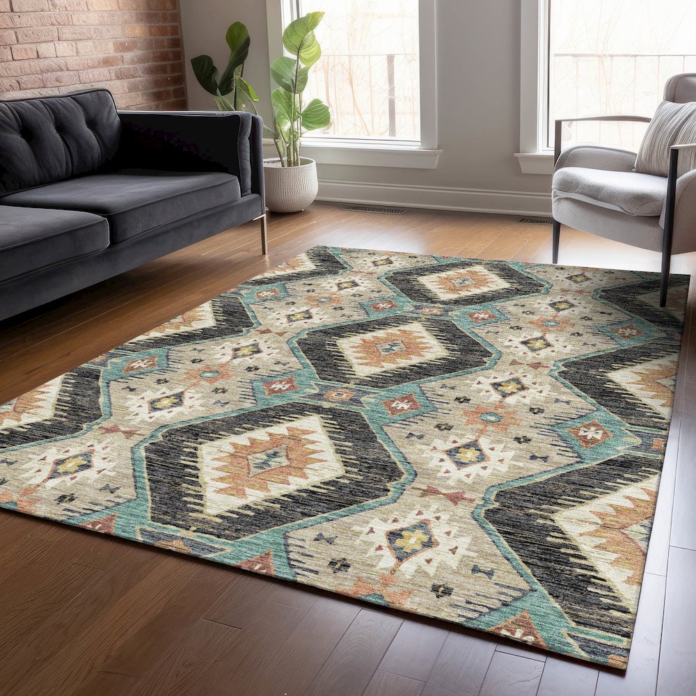 Machine Washable Indoor/Outdoor Chantille ACN2210 Black 10' x 14' Rug. Picture 5