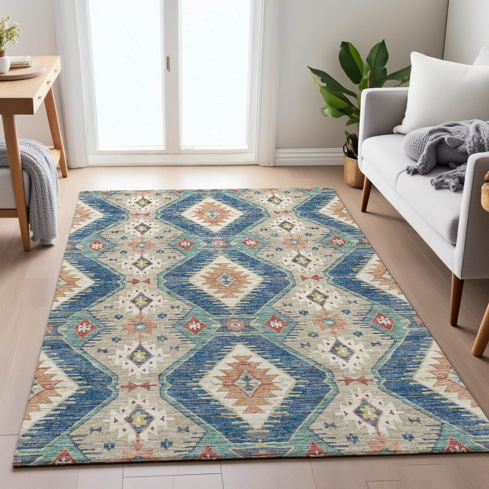 Machine Washable Indoor/Outdoor Chantille ACN2210 Navy 10' x 14' Rug. Picture 5