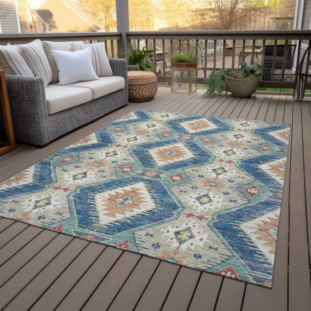 Machine Washable Indoor/Outdoor Chantille ACN2210 Navy 10' x 14' Rug. Picture 8