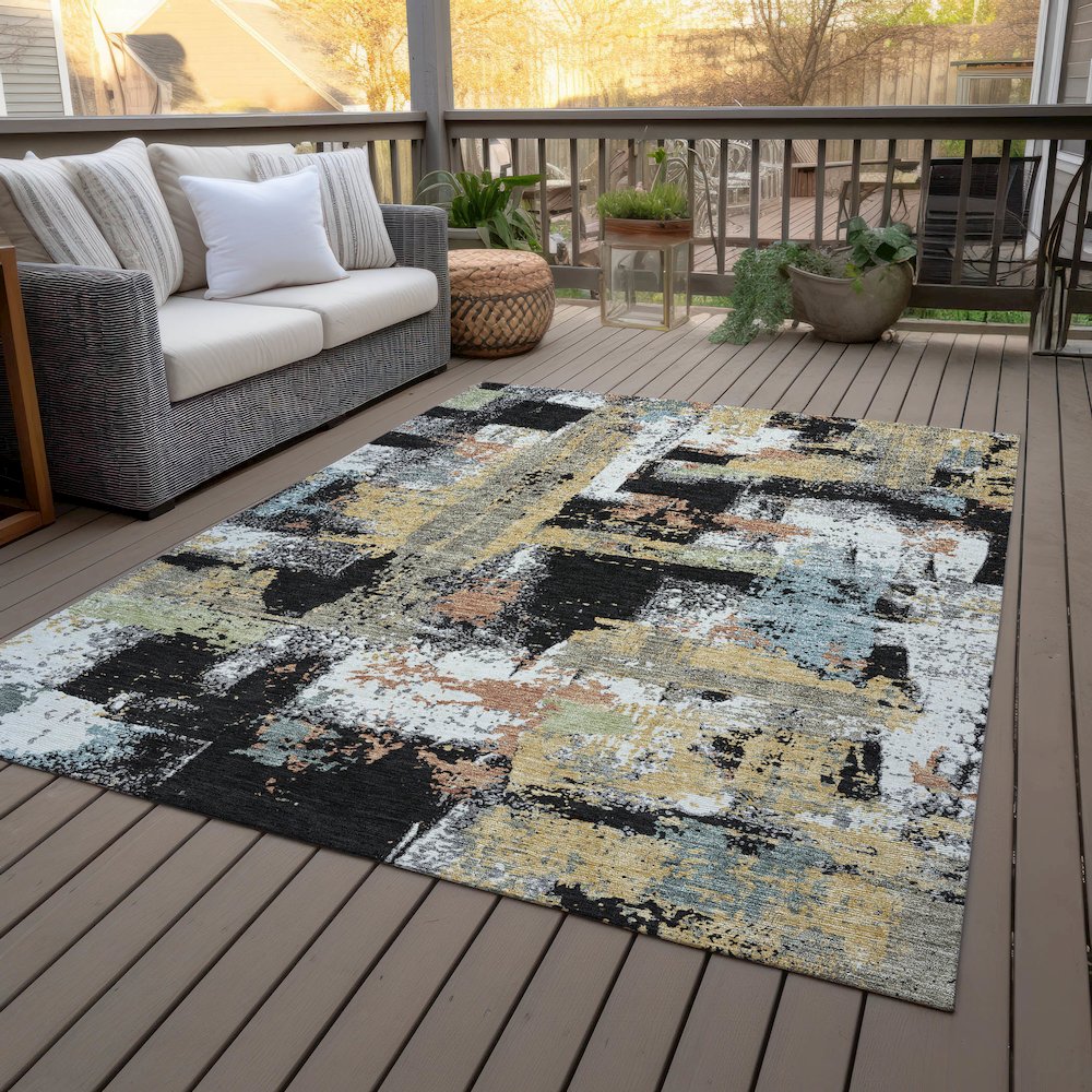 Machine Washable Indoor/Outdoor Chantille ACN2212 Black 10' x 14' Rug. Picture 8
