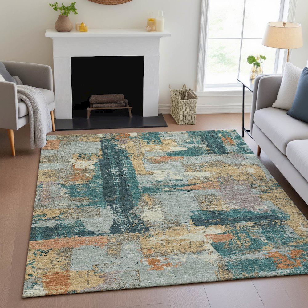 Machine Washable Indoor/Outdoor Chantille ACN2212 Seafoam 10' x 14' Rug. Picture 5