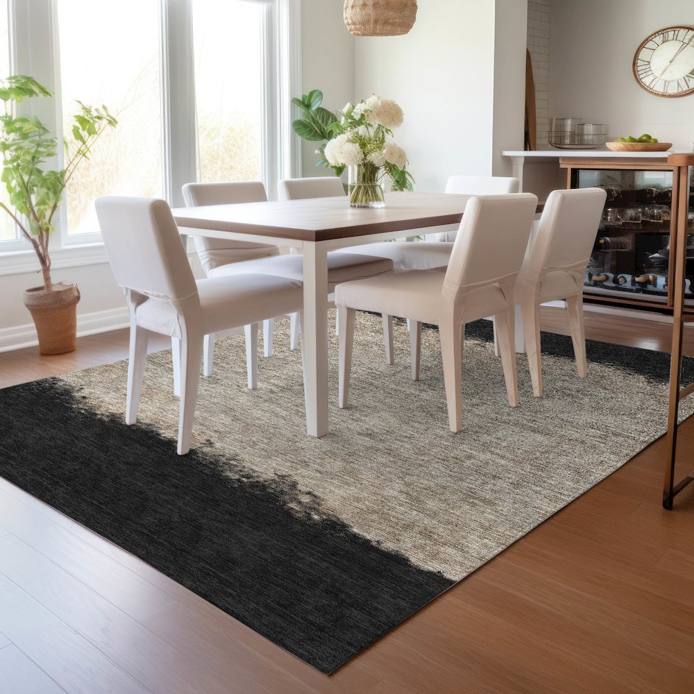 Machine Washable Indoor/Outdoor Chantille ACN2214 Black 10' x 14' Rug. Picture 5