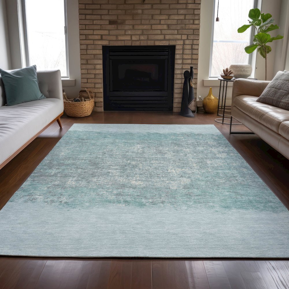 Machine Washable Indoor/Outdoor Chantille ACN2214 Teal 10' x 14' Rug. Picture 6