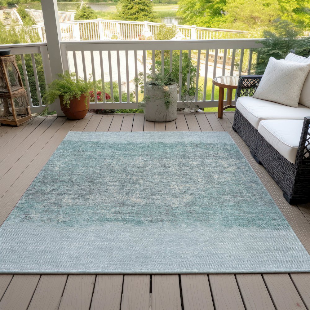 Machine Washable Indoor/Outdoor Chantille ACN2214 Teal 10' x 14' Rug. Picture 7