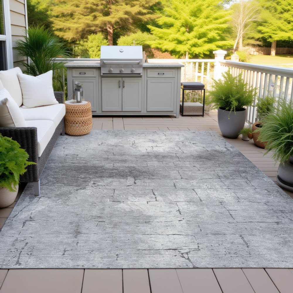 Machine Washable Indoor/Outdoor Chantille ACN2215 Gray 10' x 14' Rug. Picture 7