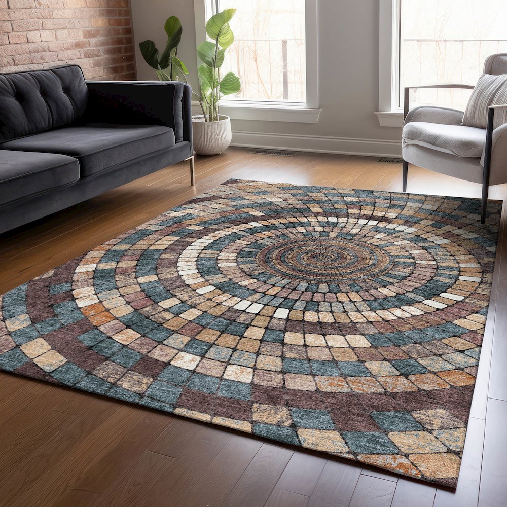 Machine Washable Indoor/Outdoor Chantille ACN2216 Copper 10' x 14' Rug. Picture 5