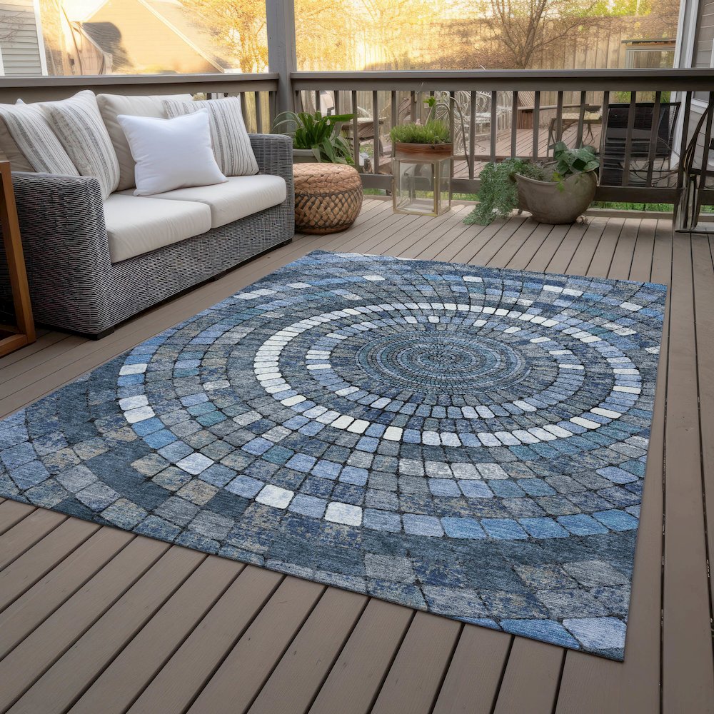 Machine Washable Indoor/Outdoor Chantille ACN2216 Navy 10' x 14' Rug. Picture 8