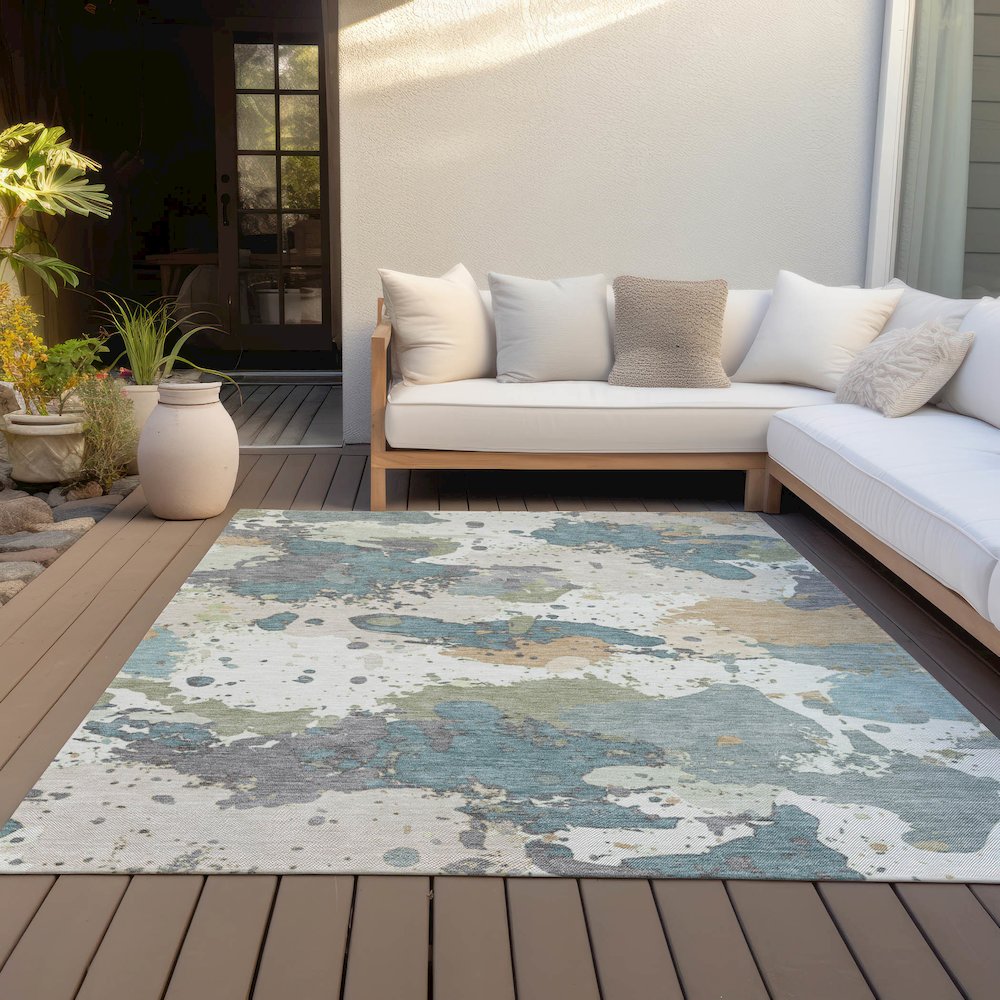 Machine Washable Indoor/Outdoor Chantille ACN2217 Seafoam 10' x 14' Rug. Picture 7