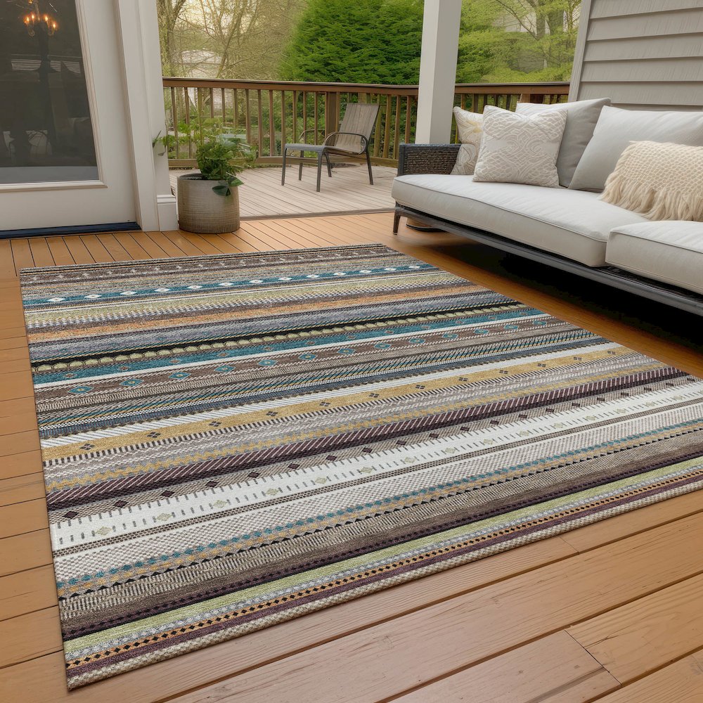 Machine Washable Indoor/Outdoor Chantille ACN2218 Brown 10' x 14' Rug. Picture 7