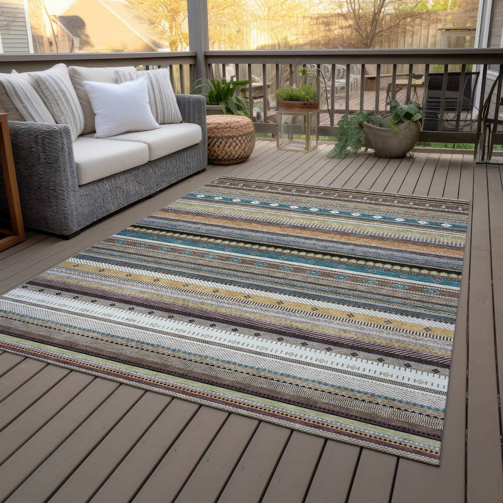 Machine Washable Indoor/Outdoor Chantille ACN2218 Brown 10' x 14' Rug. Picture 8