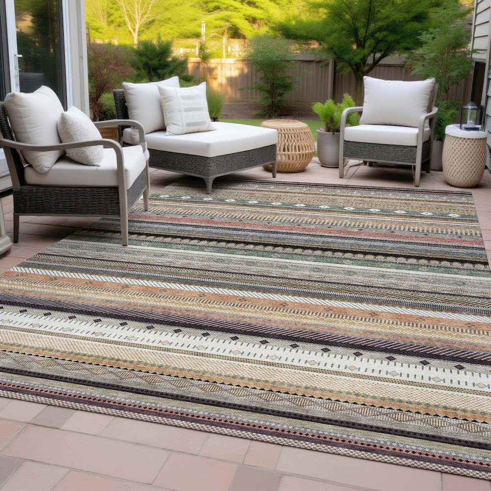 Machine Washable Indoor/Outdoor Chantille ACN2218 Khaki 10' x 14' Rug. Picture 8