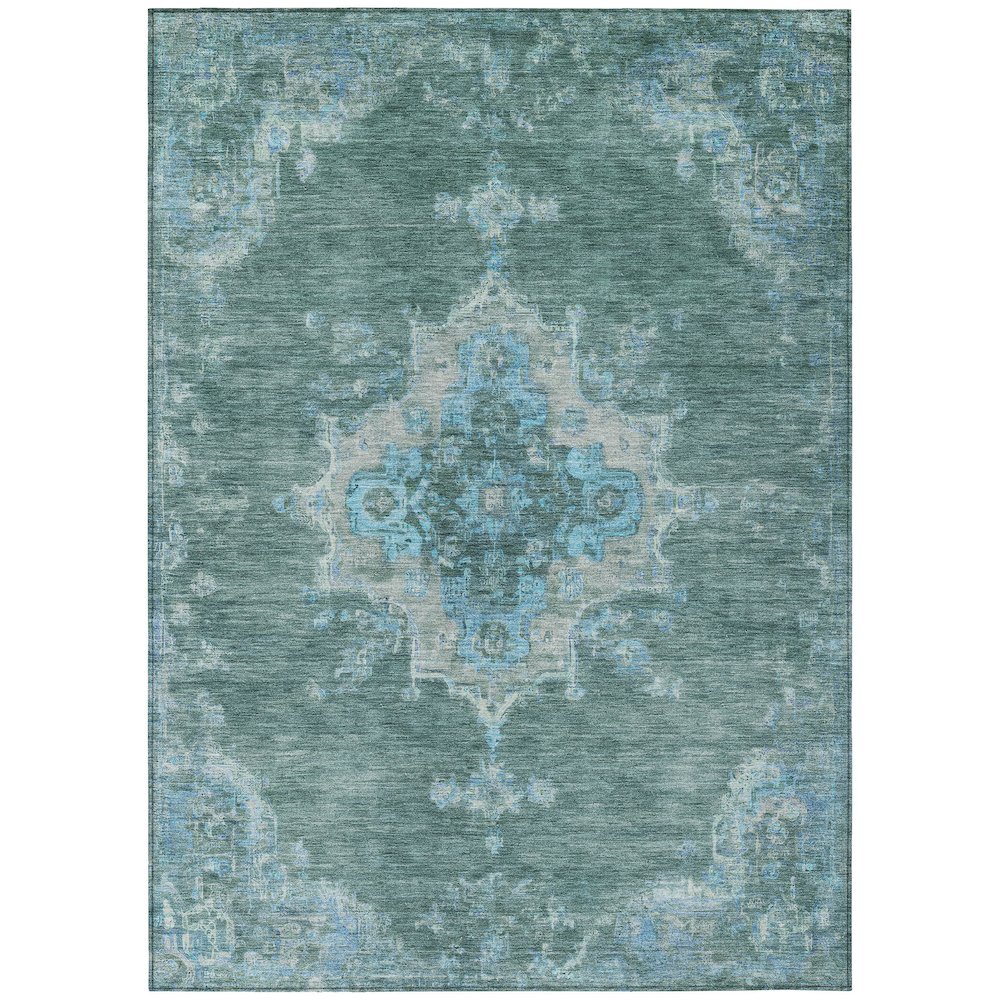 Machine Washable Indoor/Outdoor Chantille ACN2321 Teal 10' x 14' Rug. Picture 1