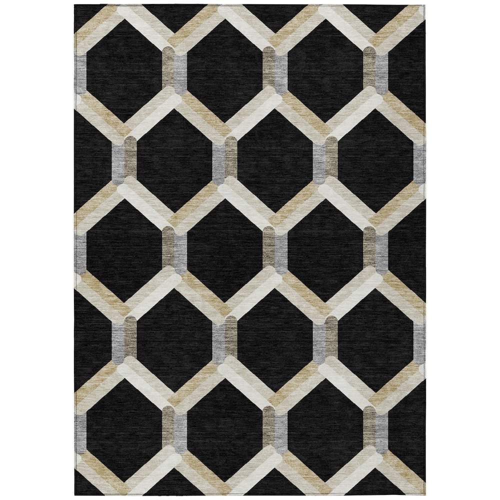 Machine Washable Indoor/Outdoor Chantille ACN2343 Black 10' x 14' Rug. Picture 1
