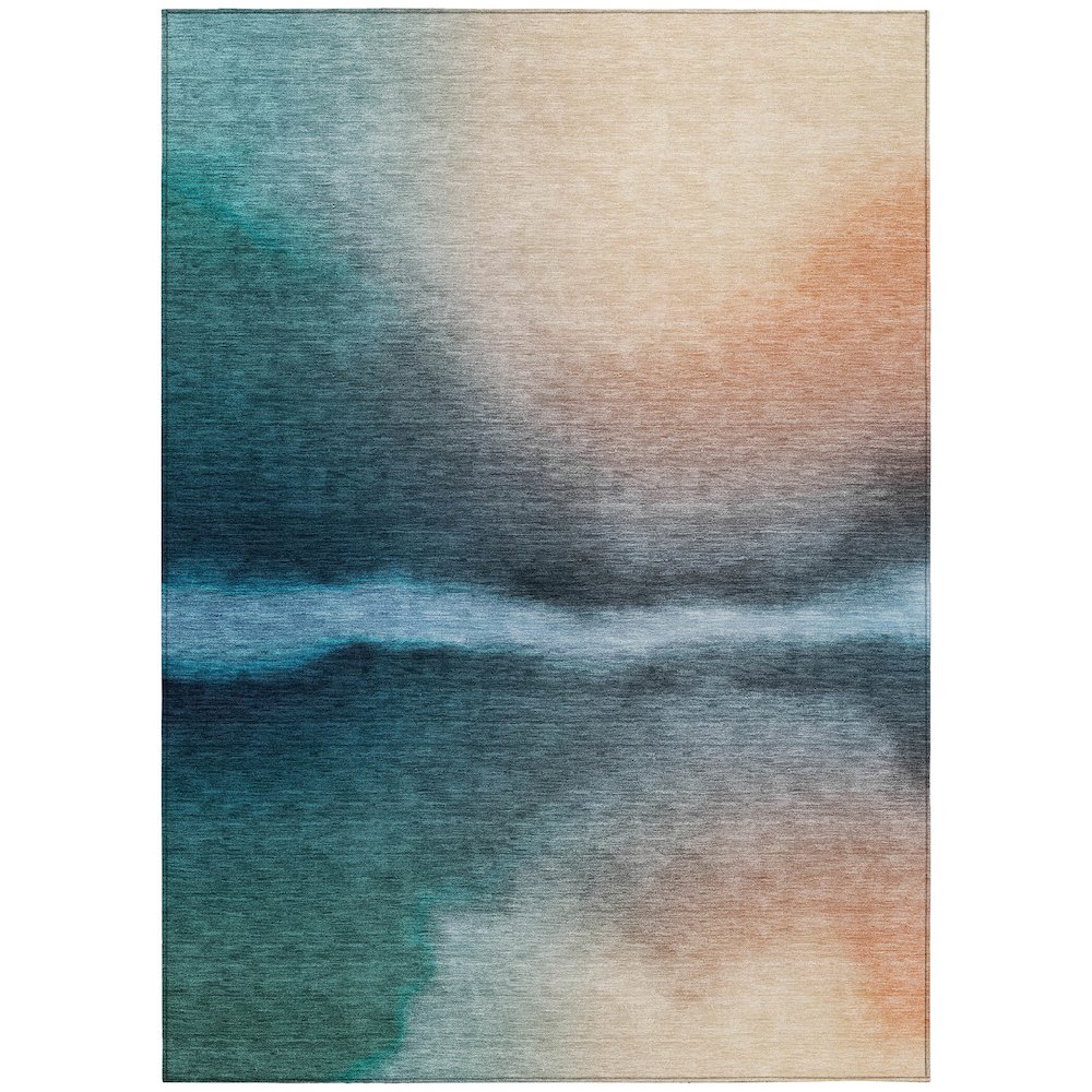 Machine Washable Indoor/Outdoor Chantille ACN2419 Teal 10' x 14' Rug. Picture 1