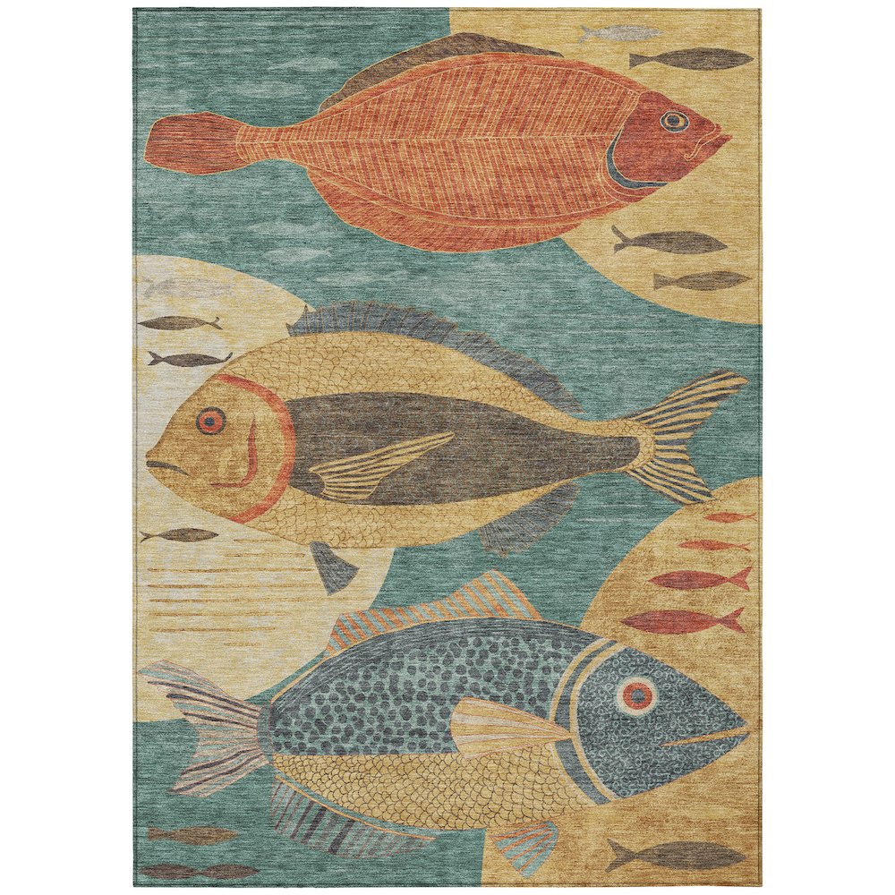 Machine Washable Indoor/Outdoor Chantille ACN2447 Teal 10' x 14' Rug. Picture 1