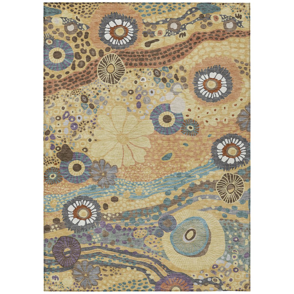 Machine Washable Indoor/Outdoor Chantille ACN2498 Gold 10' x 14' Rug. Picture 1
