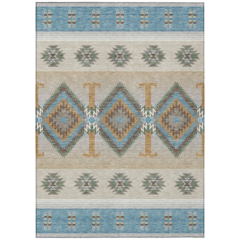 Machine Washable Indoor/Outdoor Chantille ACN2541 Teal 10' x 14' Rug. Picture 1