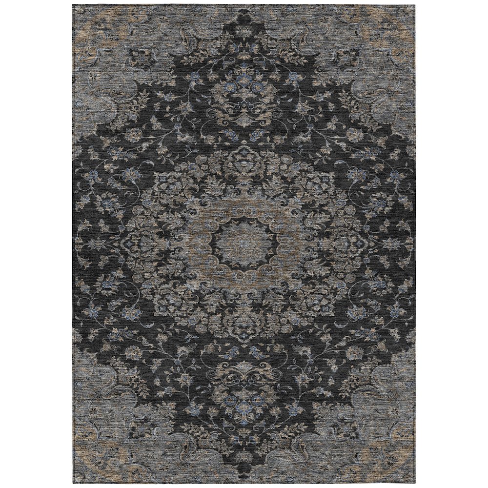 Machine Washable Indoor/Outdoor Chantille ACN2543 Black 10' x 14' Rug. Picture 1