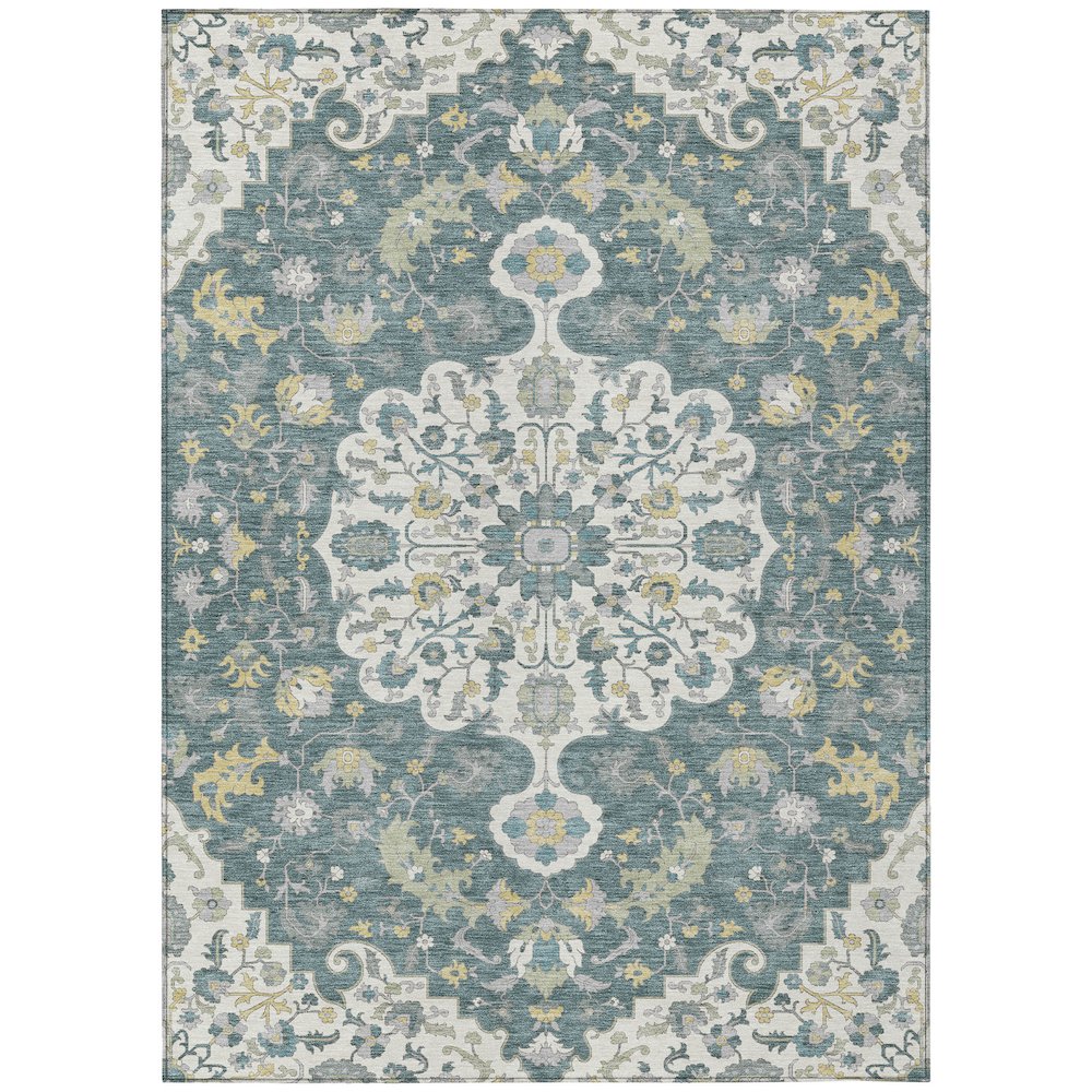 Machine Washable Indoor/Outdoor Chantille ACN2564 Teal 10' x 14' Rug. Picture 1
