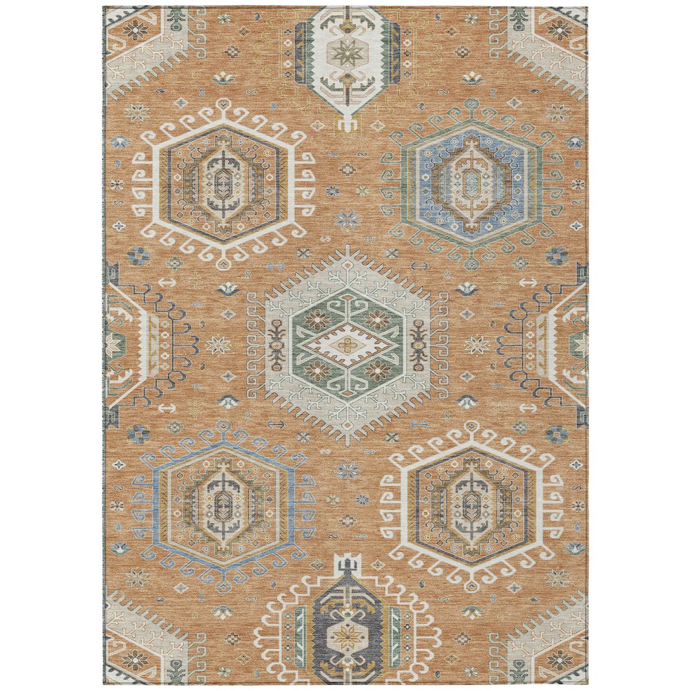 Machine Washable Indoor/Outdoor Chantille ACN2574 Orange 10' x 14' Rug. Picture 1