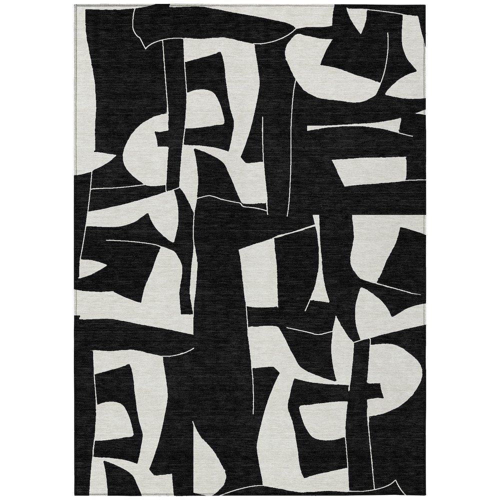 Machine Washable Indoor/Outdoor Chantille ACN2604 Black 10' x 14' Rug. Picture 1