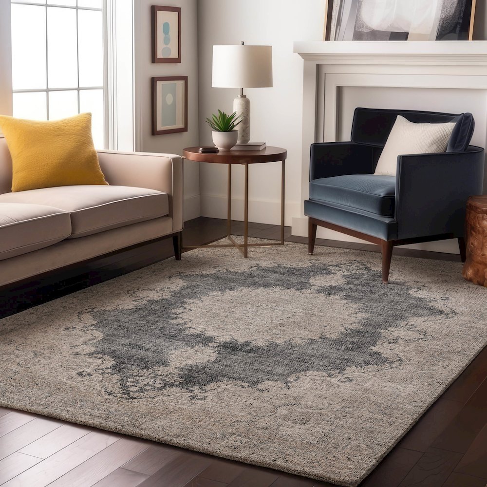 Premium Machine Washable Mayfield AMF1003 Black 10' x 14' Rug. Picture 5