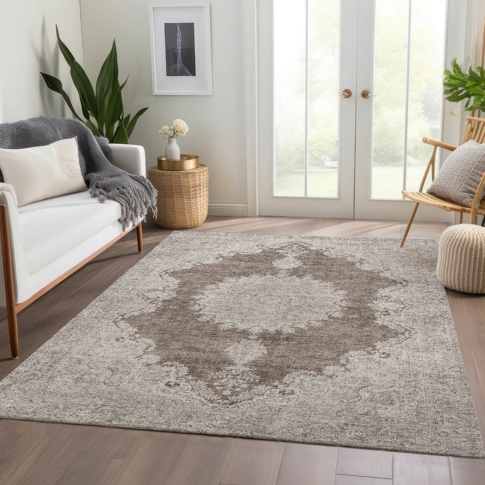 Premium Machine Washable Mayfield AMF1003 Brown 10' x 14' Rug. Picture 6