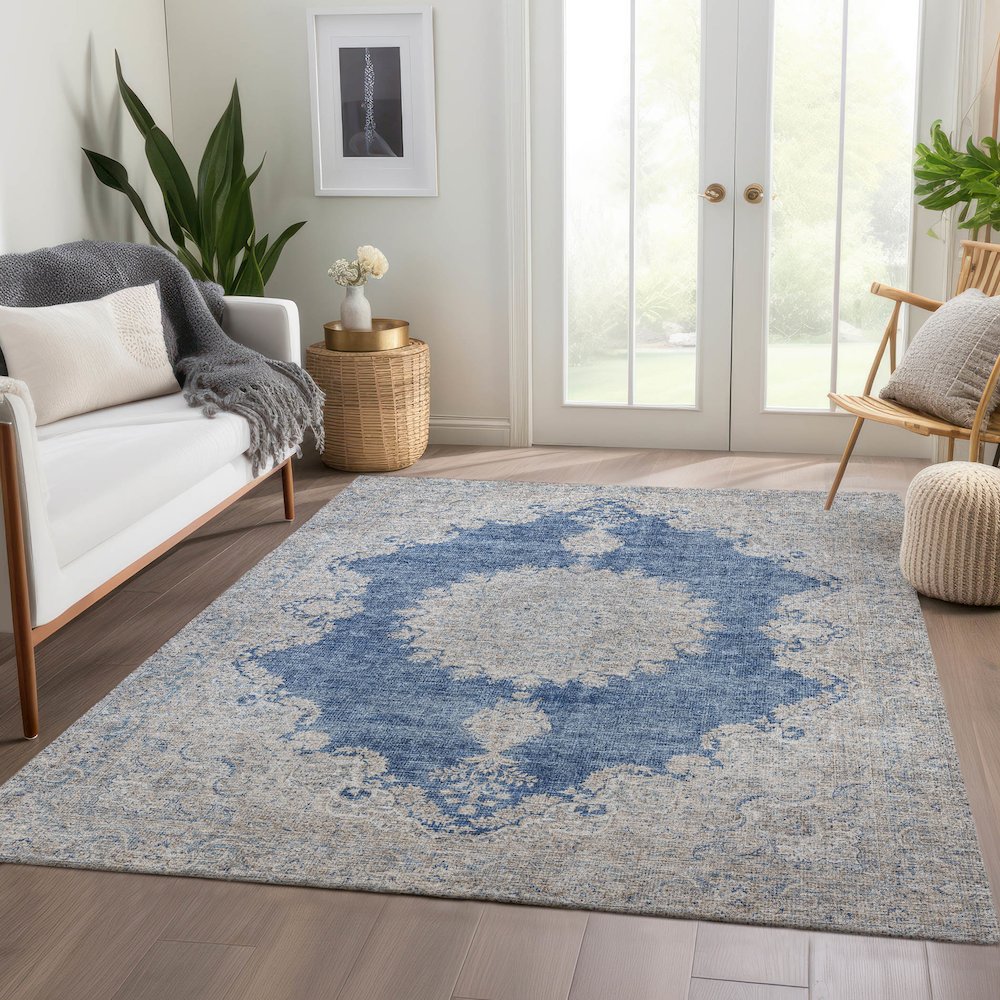 Premium Machine Washable Mayfield AMF1003 Navy 10' x 14' Rug. Picture 6