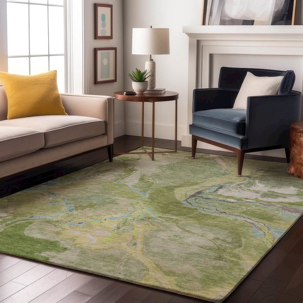Premium Machine Washable Mayfield AMF1005 Green 10' x 14' Rug. Picture 5