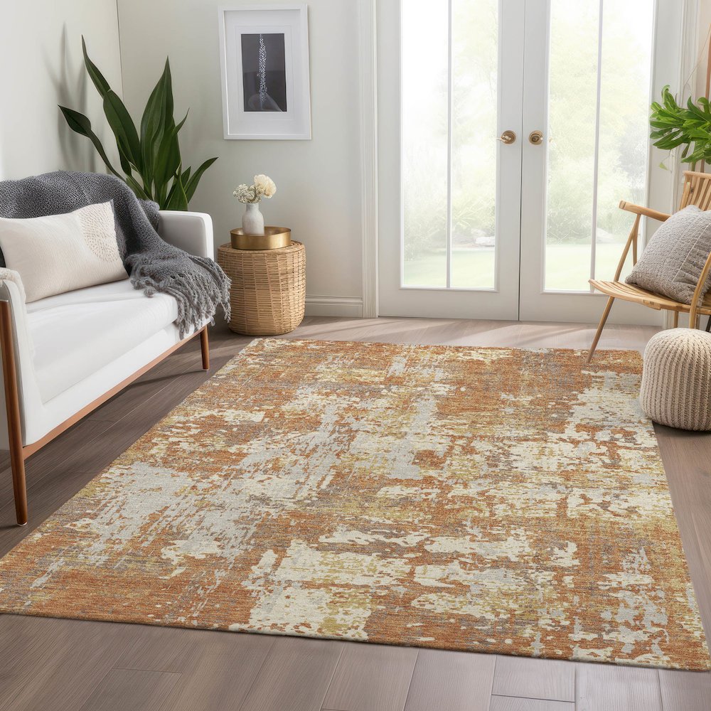 Premium Machine Washable Mayfield AMF1008 Copper 10' x 14' Rug. Picture 6