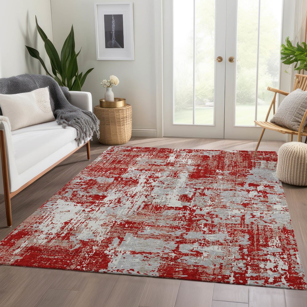 Premium Machine Washable Mayfield AMF1008 Red 10' x 14' Rug. Picture 6