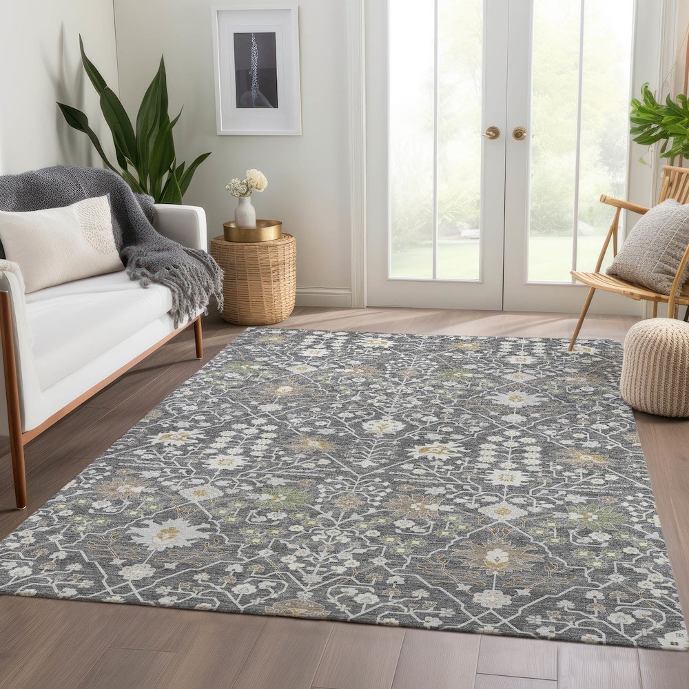 Premium Machine Washable Mayfield AMF1009 Charcoal 10' x 14' Rug. Picture 6