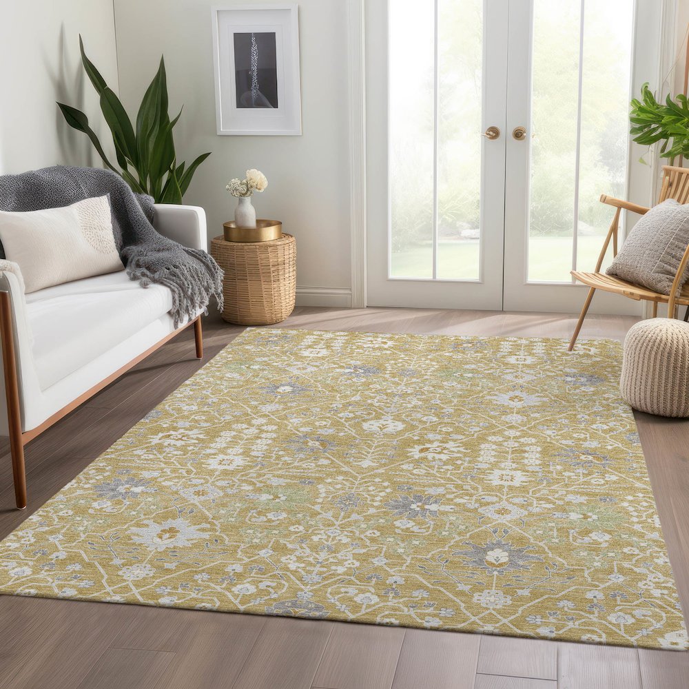 Premium Machine Washable Mayfield AMF1009 Gold 10' x 14' Rug. Picture 6