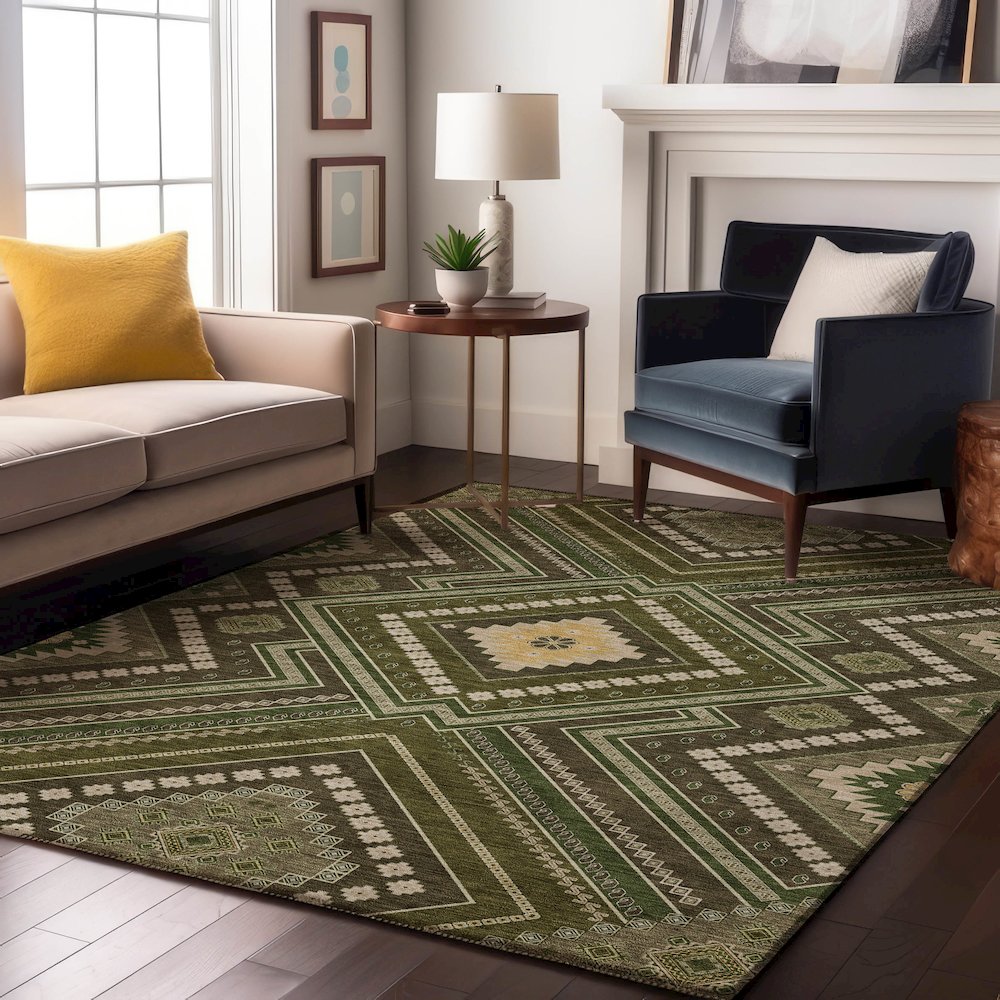 Premium Machine Washable Mayfield AMF1010 Olive 10' x 14' Rug. Picture 5