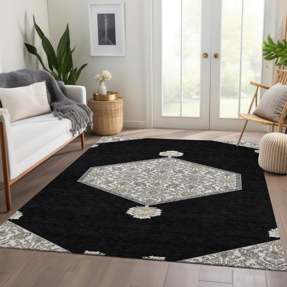 Premium Machine Washable Mayfield AMF1011 Black 10' x 14' Rug. Picture 6