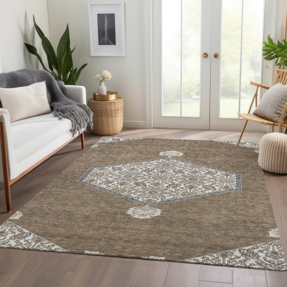 Premium Machine Washable Mayfield AMF1011 Brown 10' x 14' Rug. Picture 6