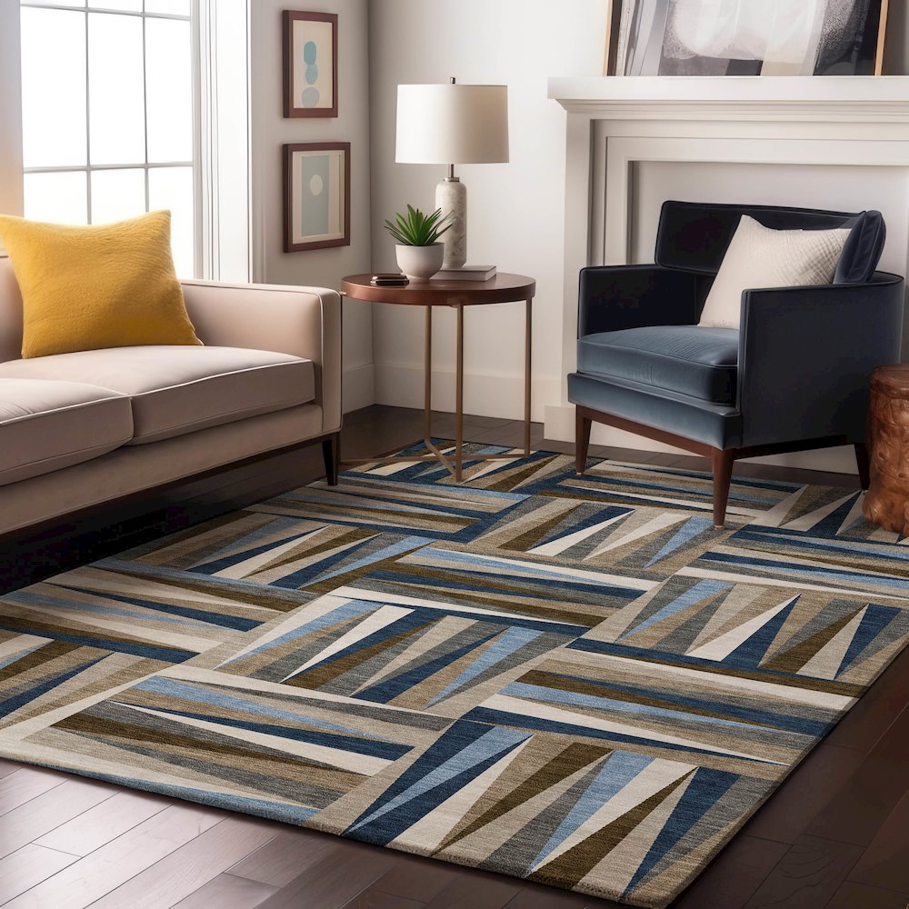 Premium Machine Washable Mayfield AMF1012 Navy 10' x 14' Rug. Picture 5