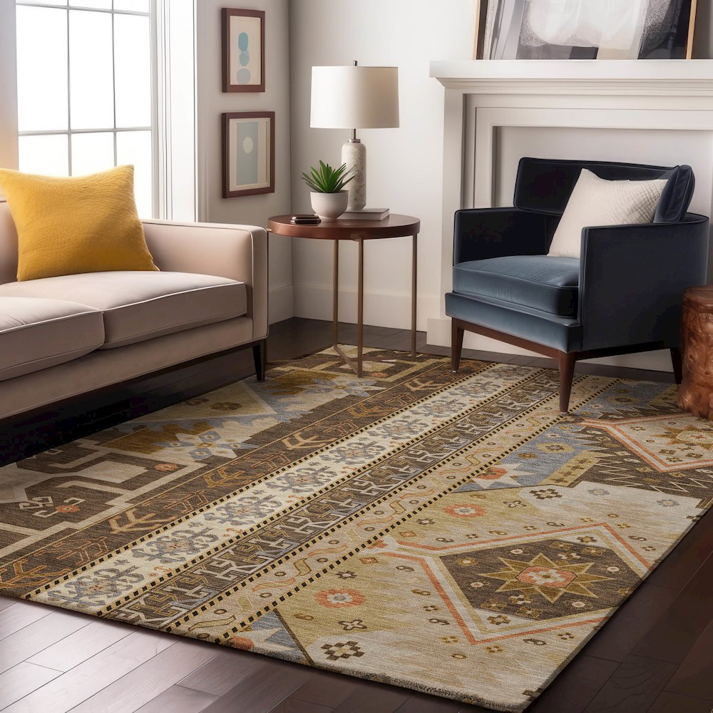 Premium Machine Washable Mayfield AMF1015 Brown 10' x 14' Rug. Picture 5