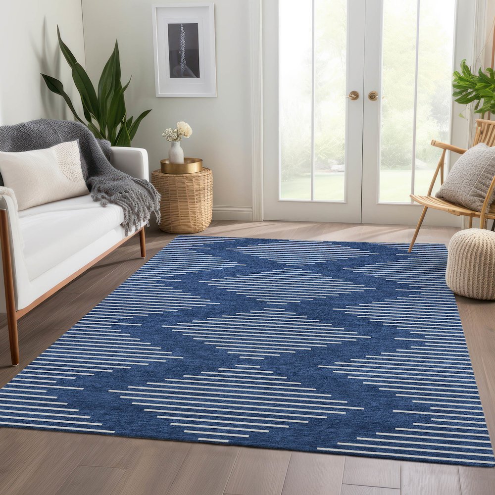 Premium Machine Washable Mayfield AMF1016 Navy 10' x 14' Rug. Picture 6