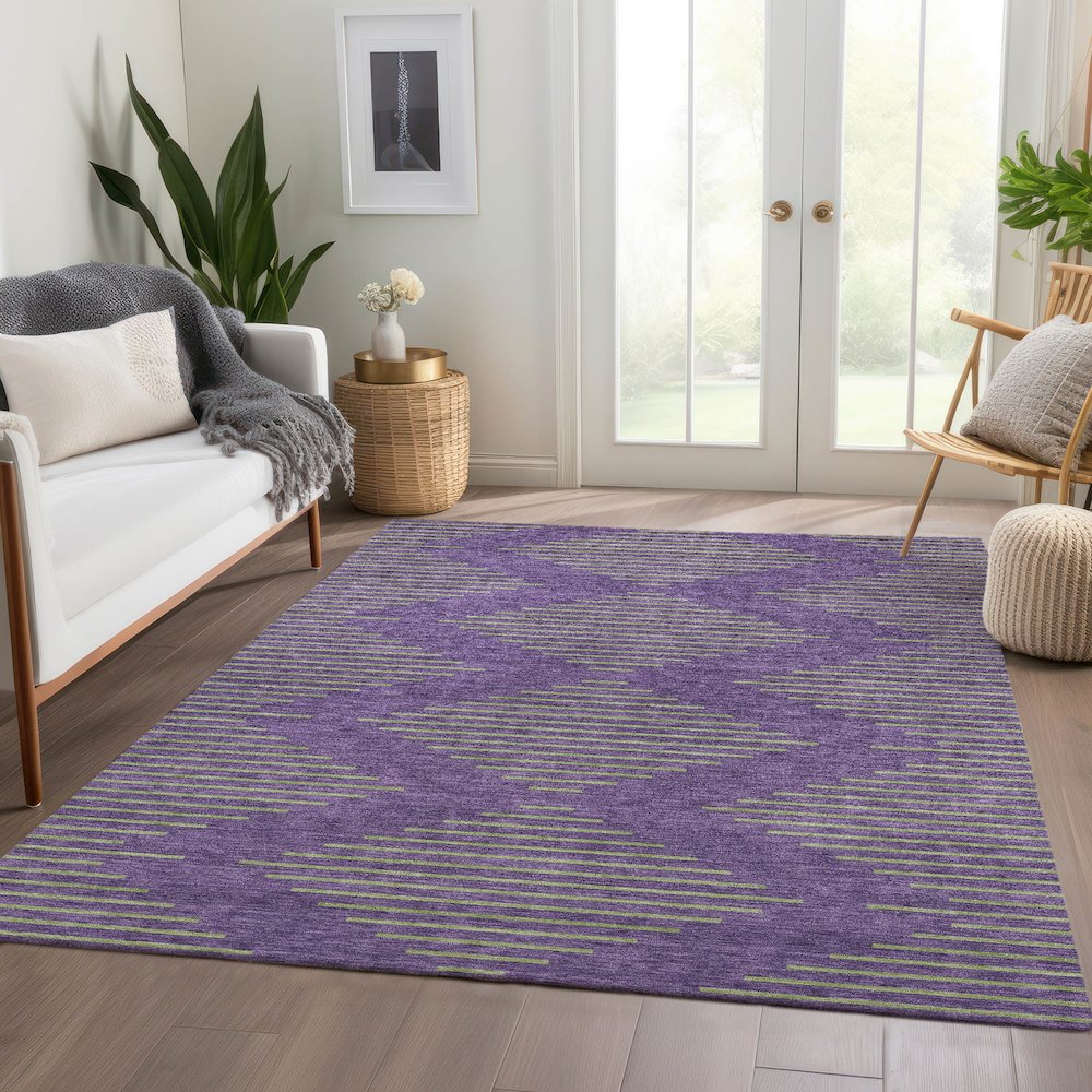 Premium Machine Washable Mayfield AMF1017 Purple 10' x 14' Rug. Picture 6