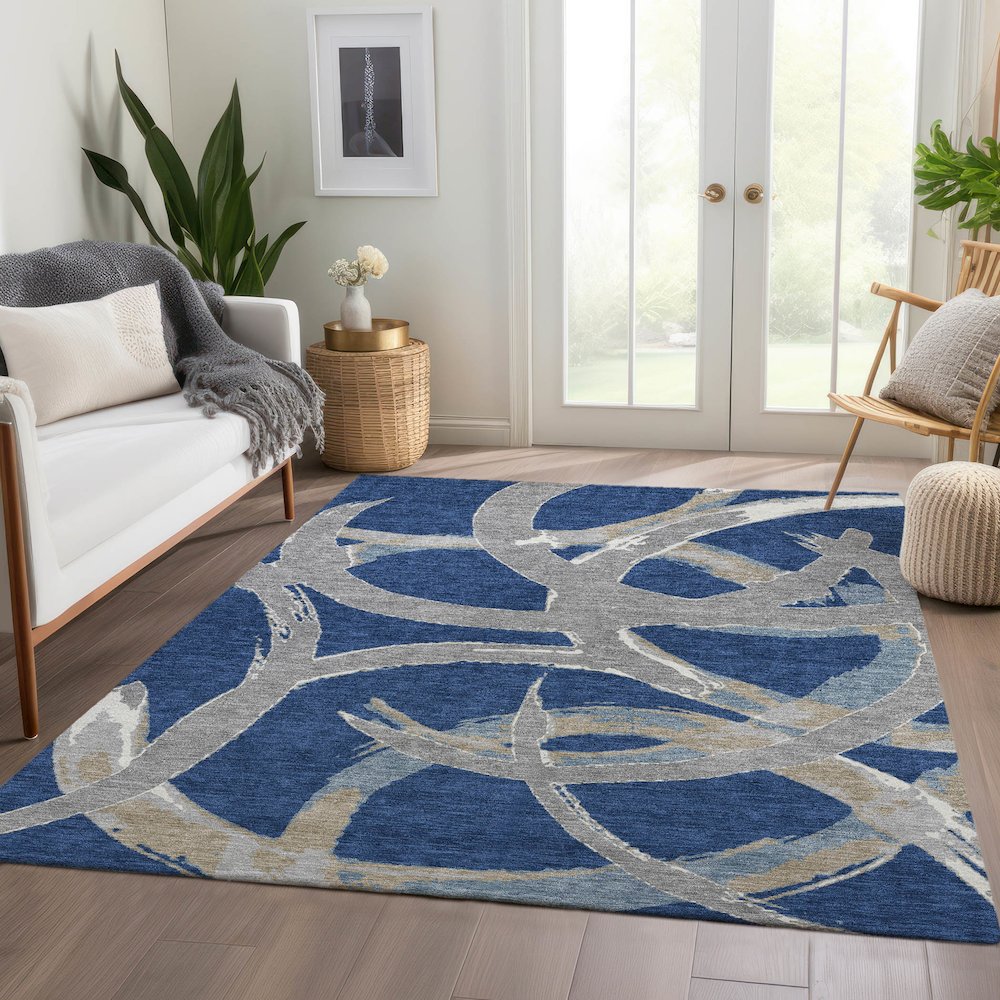 Premium Machine Washable Mayfield AMF1022 Navy 10' x 14' Rug. Picture 6