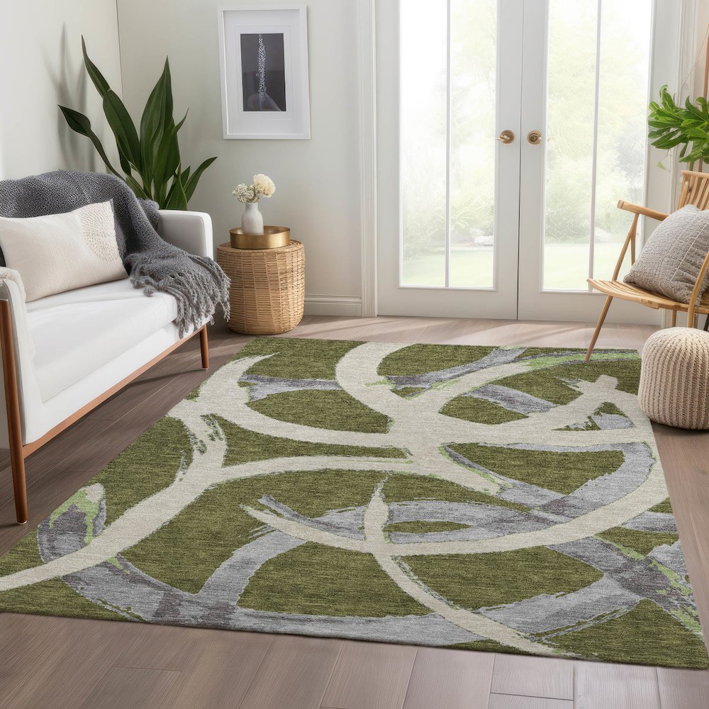 Premium Machine Washable Mayfield AMF1022 Olive 10' x 14' Rug. Picture 6