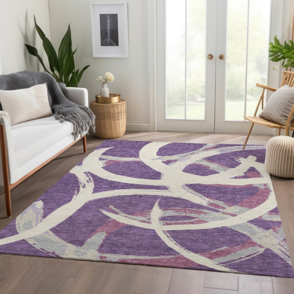 Premium Machine Washable Mayfield AMF1022 Purple 10' x 14' Rug. Picture 6