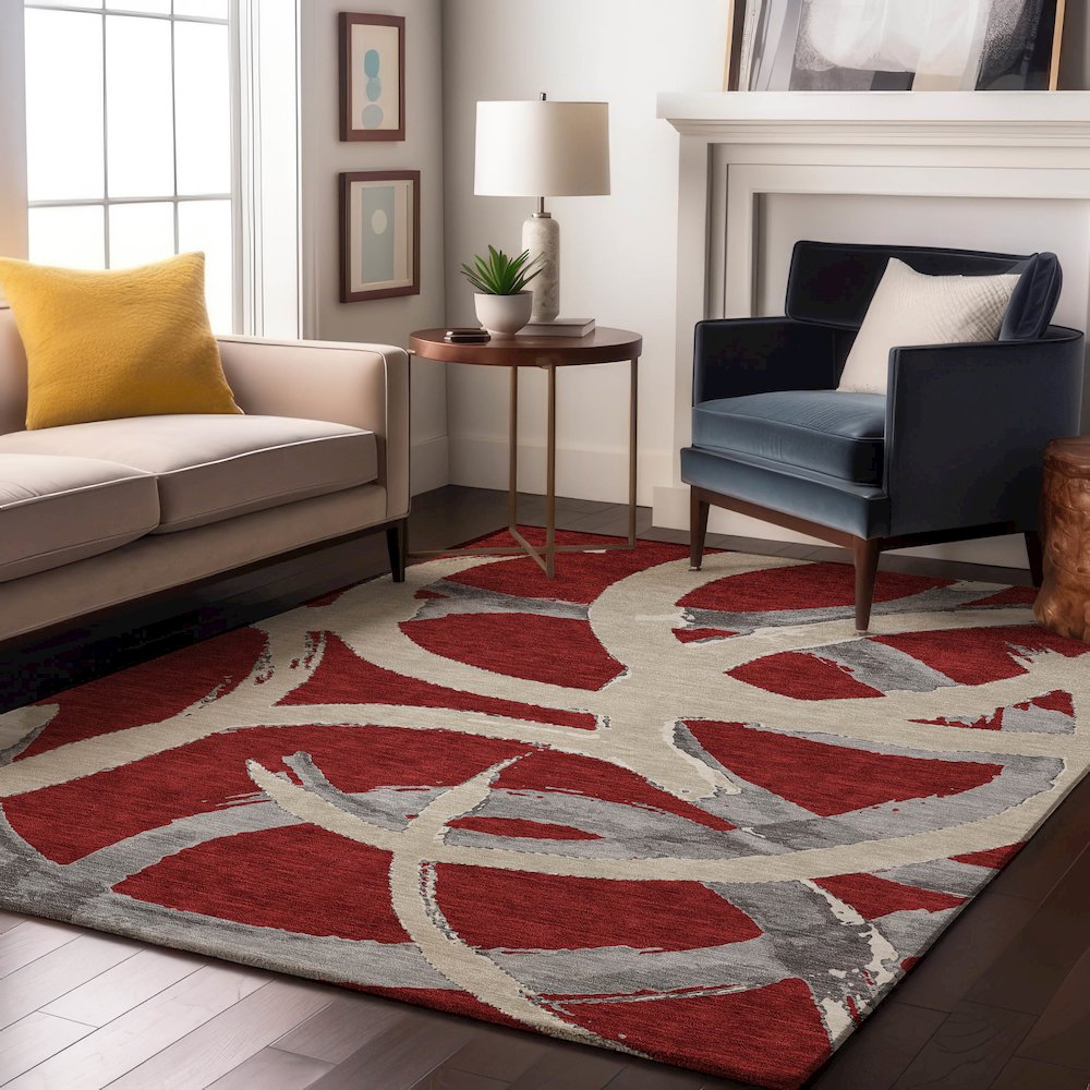 Premium Machine Washable Mayfield AMF1022 Red 10' x 14' Rug. Picture 5