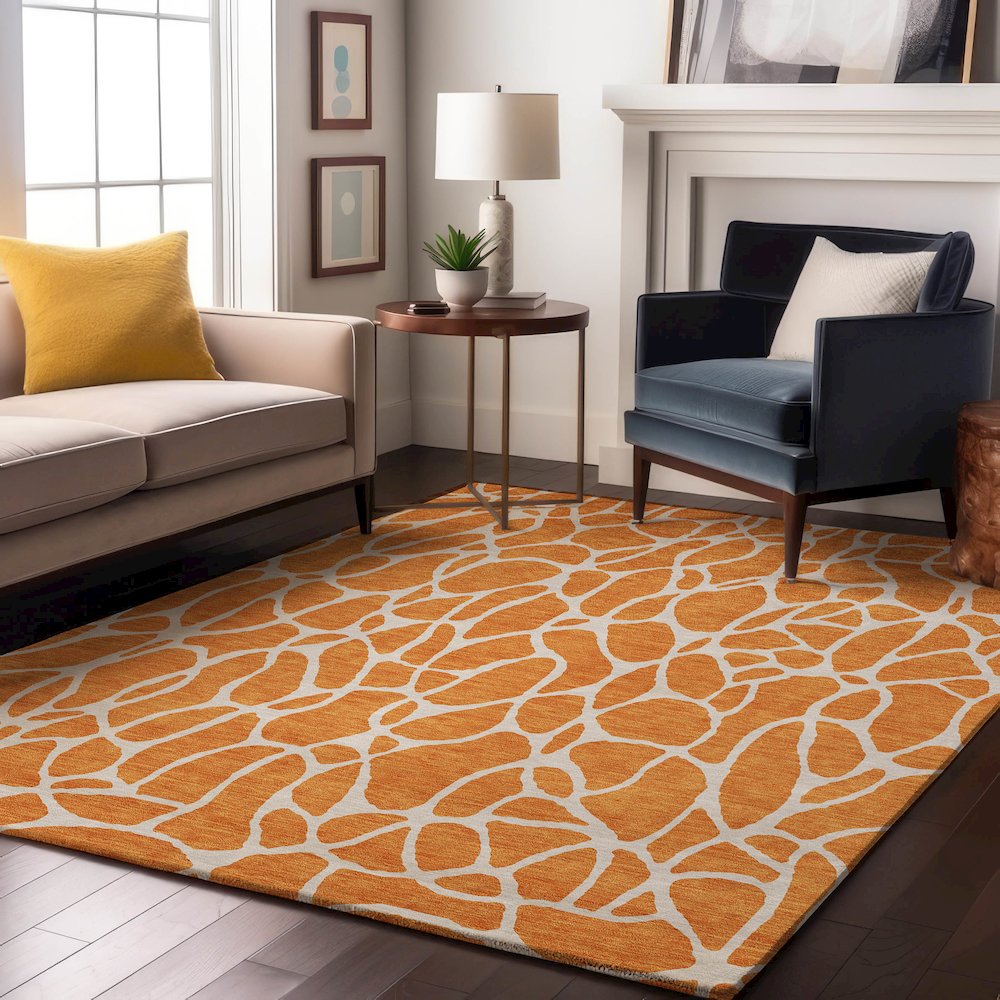 Premium Machine Washable Mayfield AMF1024 Orange 10' x 14' Rug. Picture 5